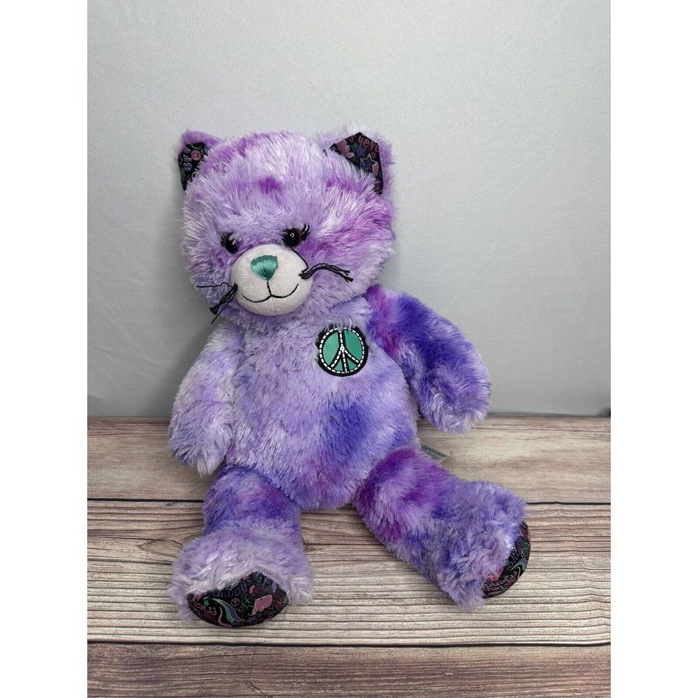 Build A Bear Purple BFF PEACE Sign Purple Tie-dyed KITTY‎ Cat Plush Toy 16"